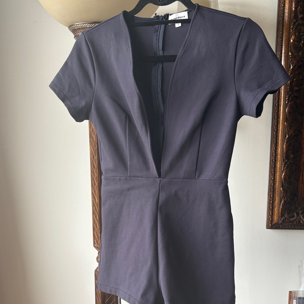 Super down stretchy one piece plunging neckline zippered back romper